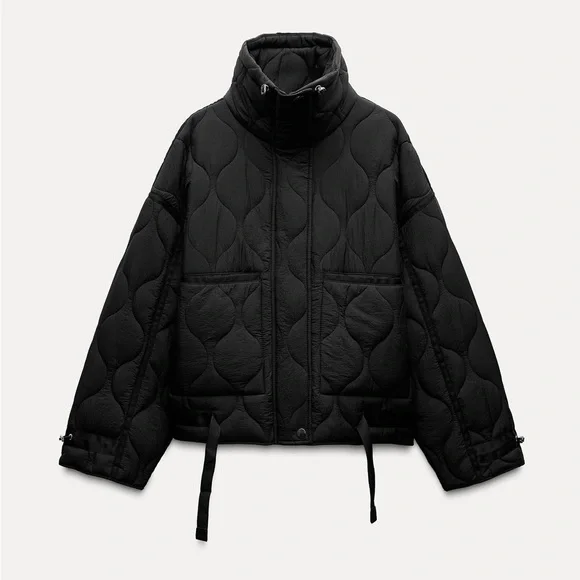 Zara Women's Black Quilted water repellent Jacket fall coat - Picture 1 of 8
